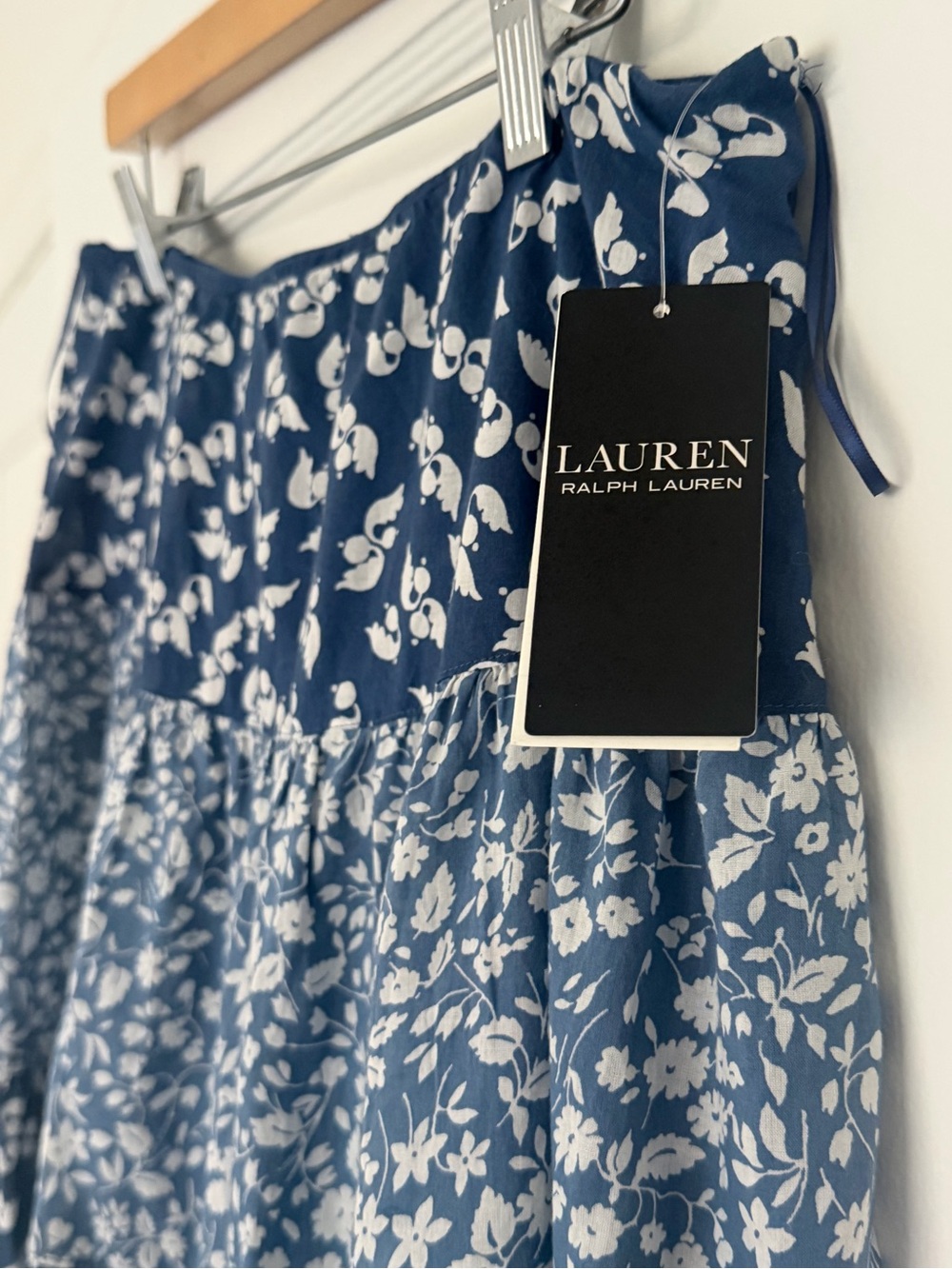 Lauren Ralph Lauren Blue White Patchwork Floral Tiered Maxi Skirt Size 10 NWT